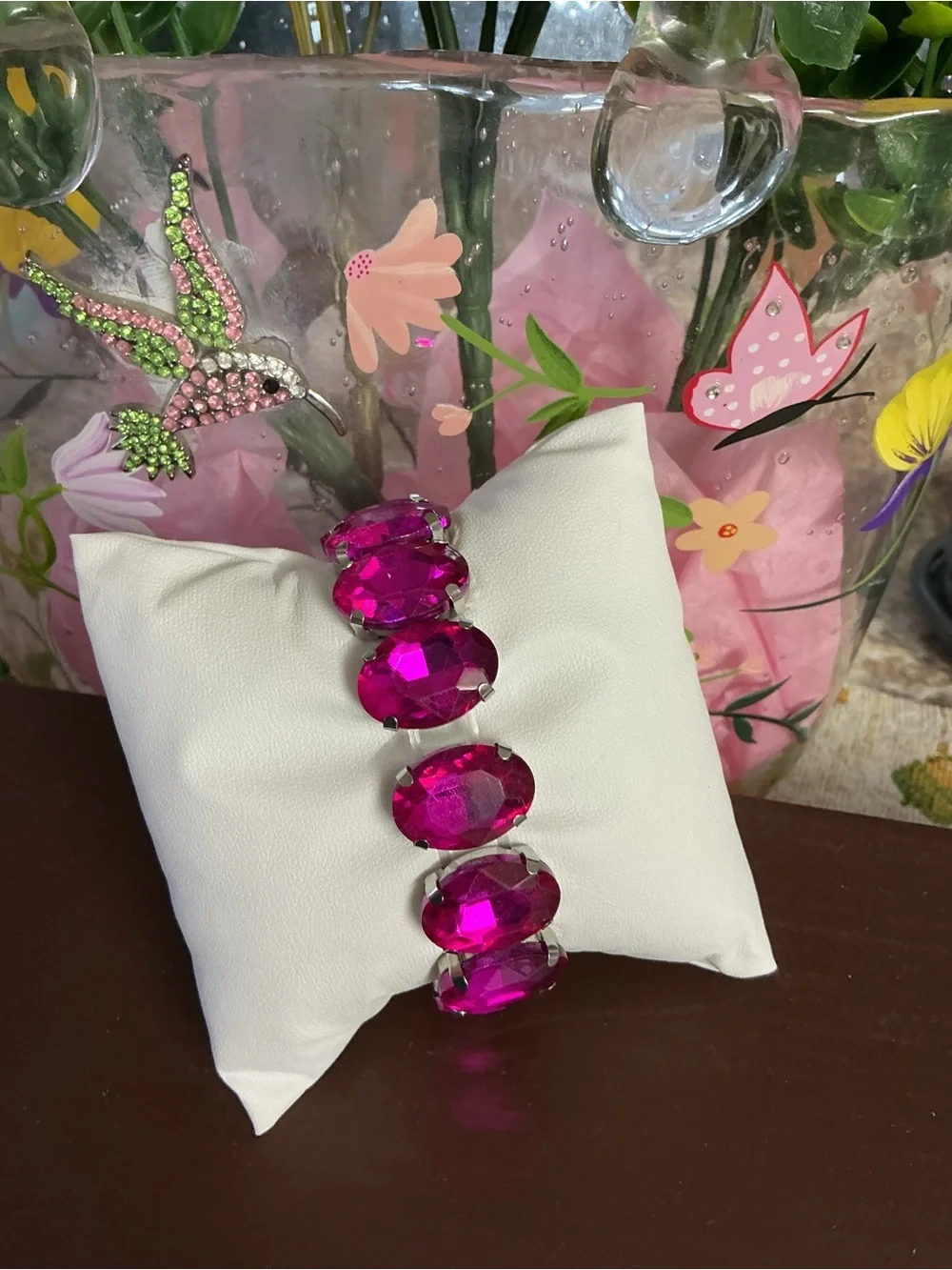 Fuchsia Crystal Statement Bracelet - Women's Fashion Watch Accessory